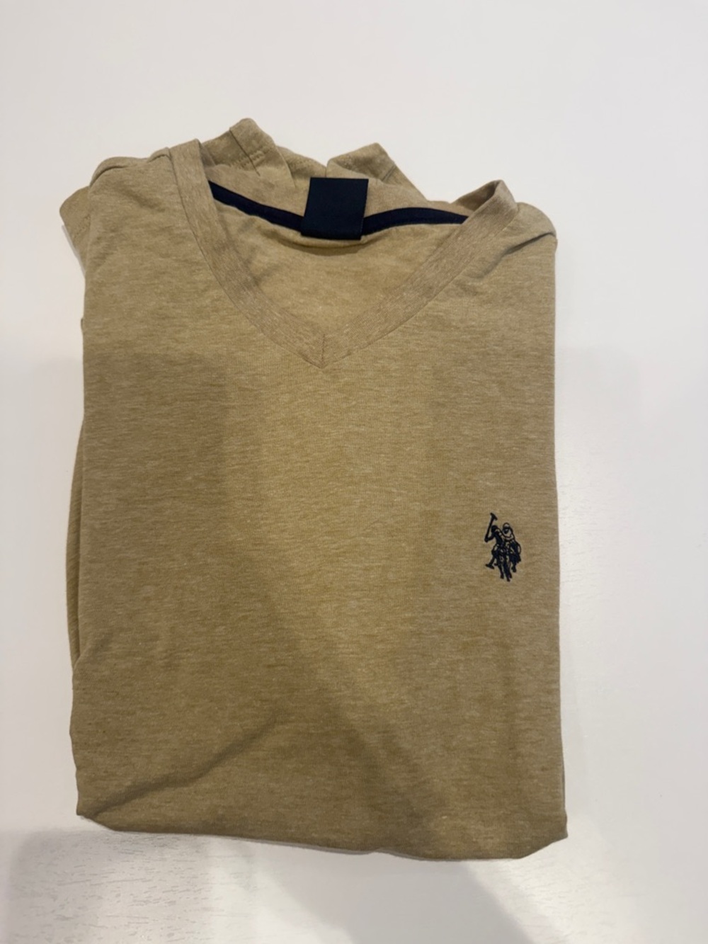 Men's V-Neck Polo Logo Shirt - Tan